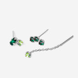 Puces d'oreilles, triple cristaux émeraudes, double cristaux émeraude et chrysolite, chaine fine cristal chrysolite