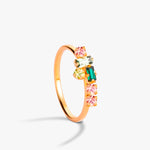 bague cristaux vert et rose, plaqué or