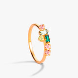 bague cristaux vert et rose, plaqué or