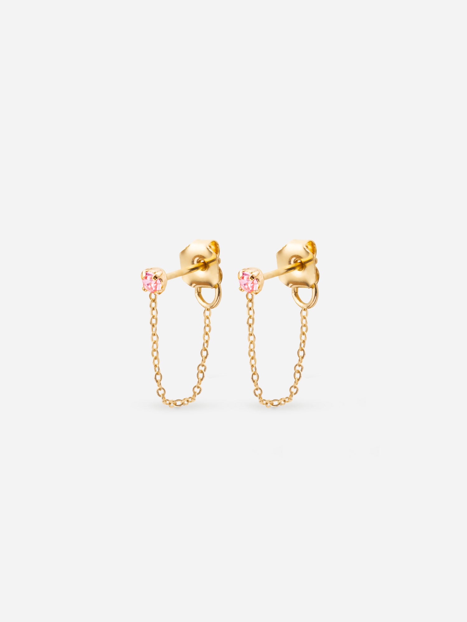 boucles avec chaînette dorée et cristal rose April Please