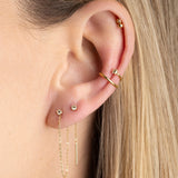 Bijoux plaqués or, piercing hélix cristal blanc, earcuff, boucle chaîne fine cristal blanc 