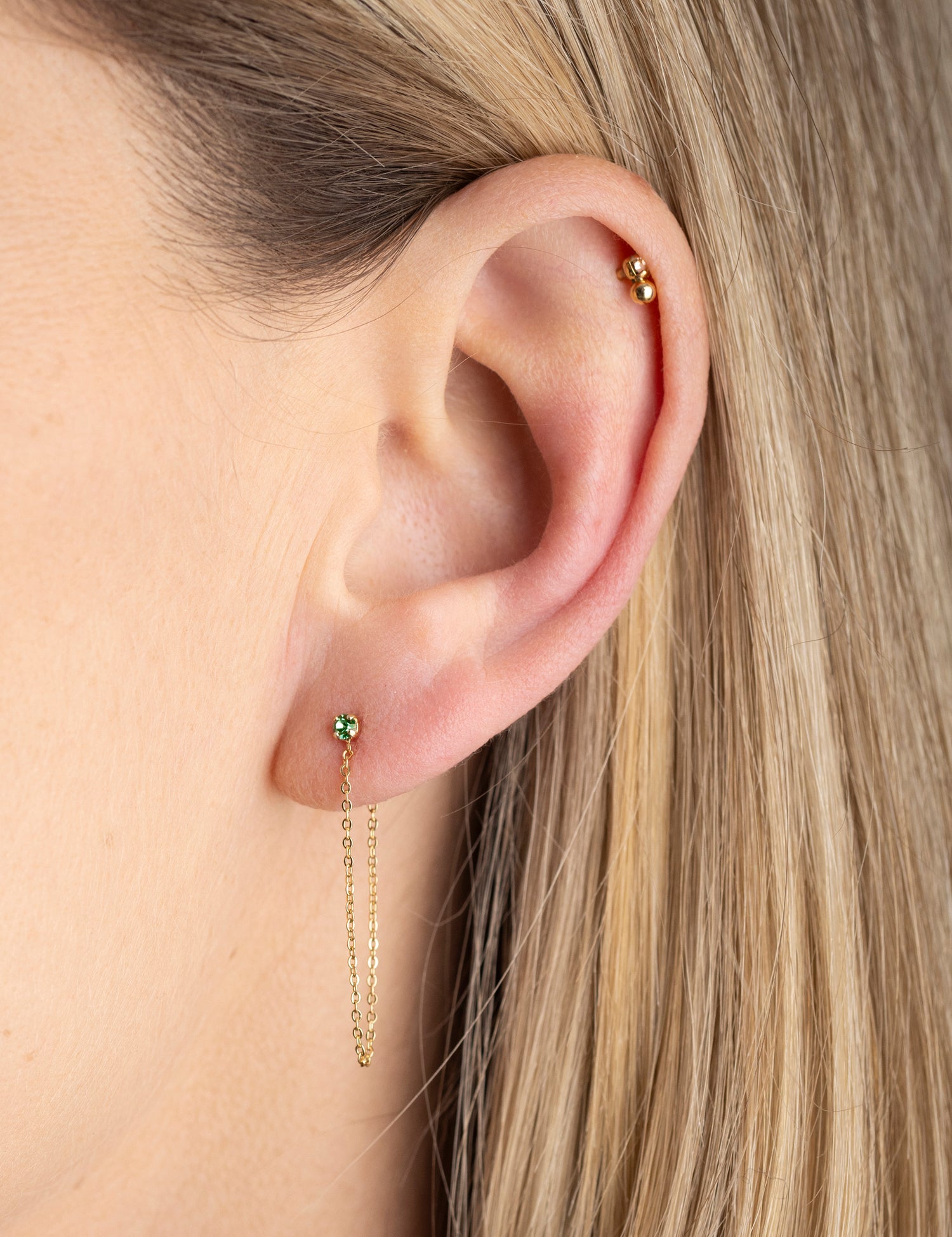 Boucle chaîne fine cristal vert