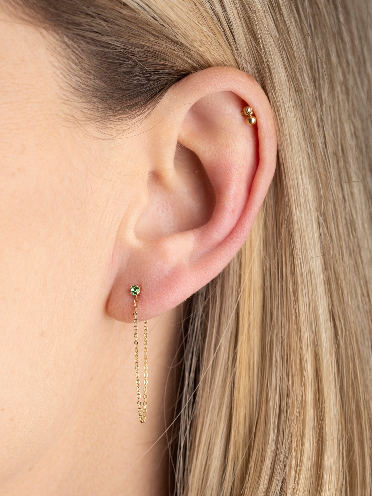 Boucle chaîne fine cristal vert