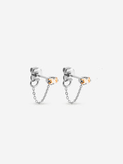 puces d'oreilles argent chaîne fine, cristal champagne