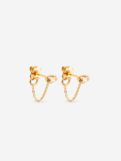 puces d'oreilles dorée chaîne fine, cristal champagne