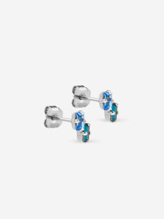 puces d'oreilles dorée double cristaux bleu 