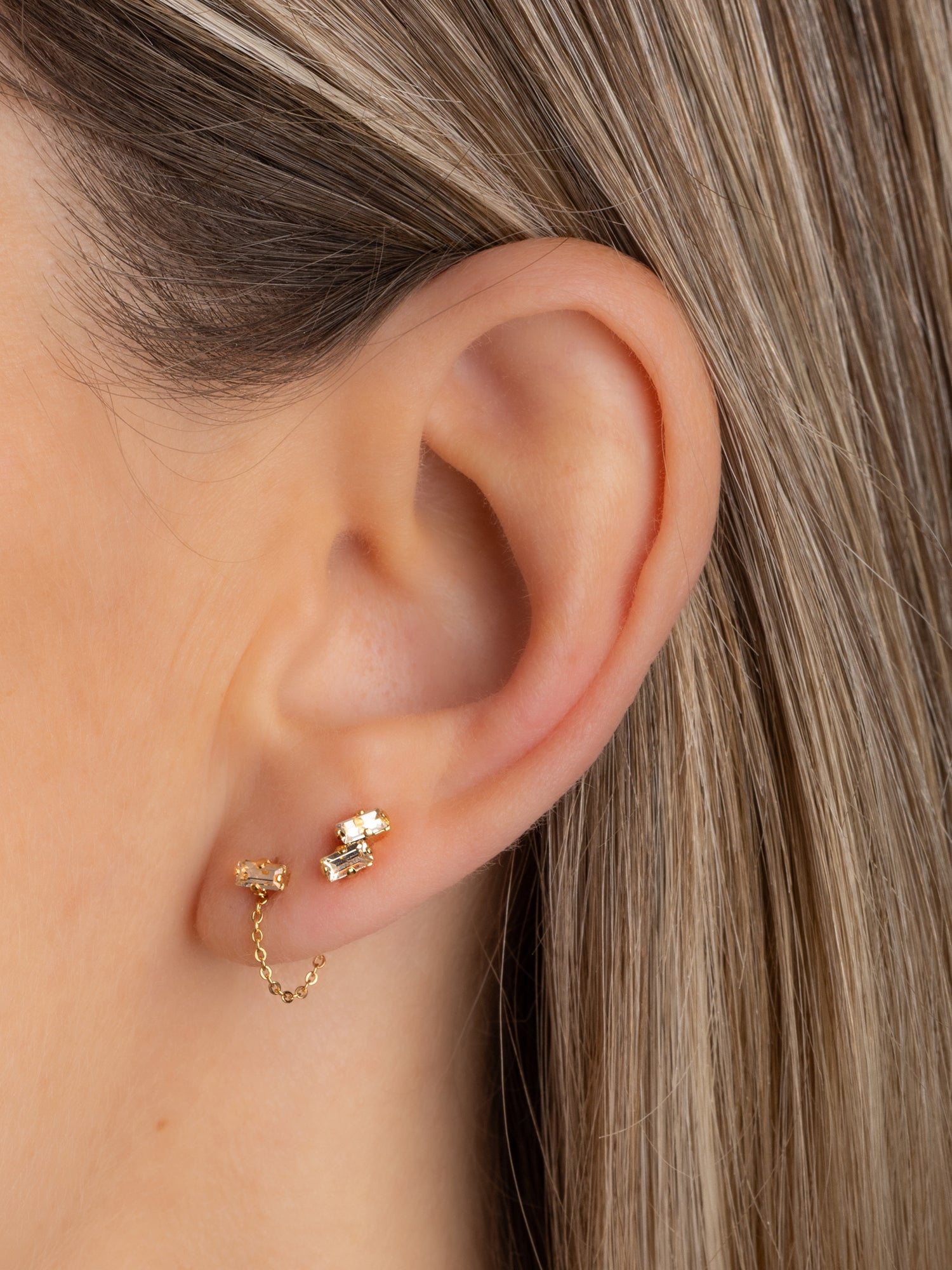 puce d'oreille double cristaux champagne