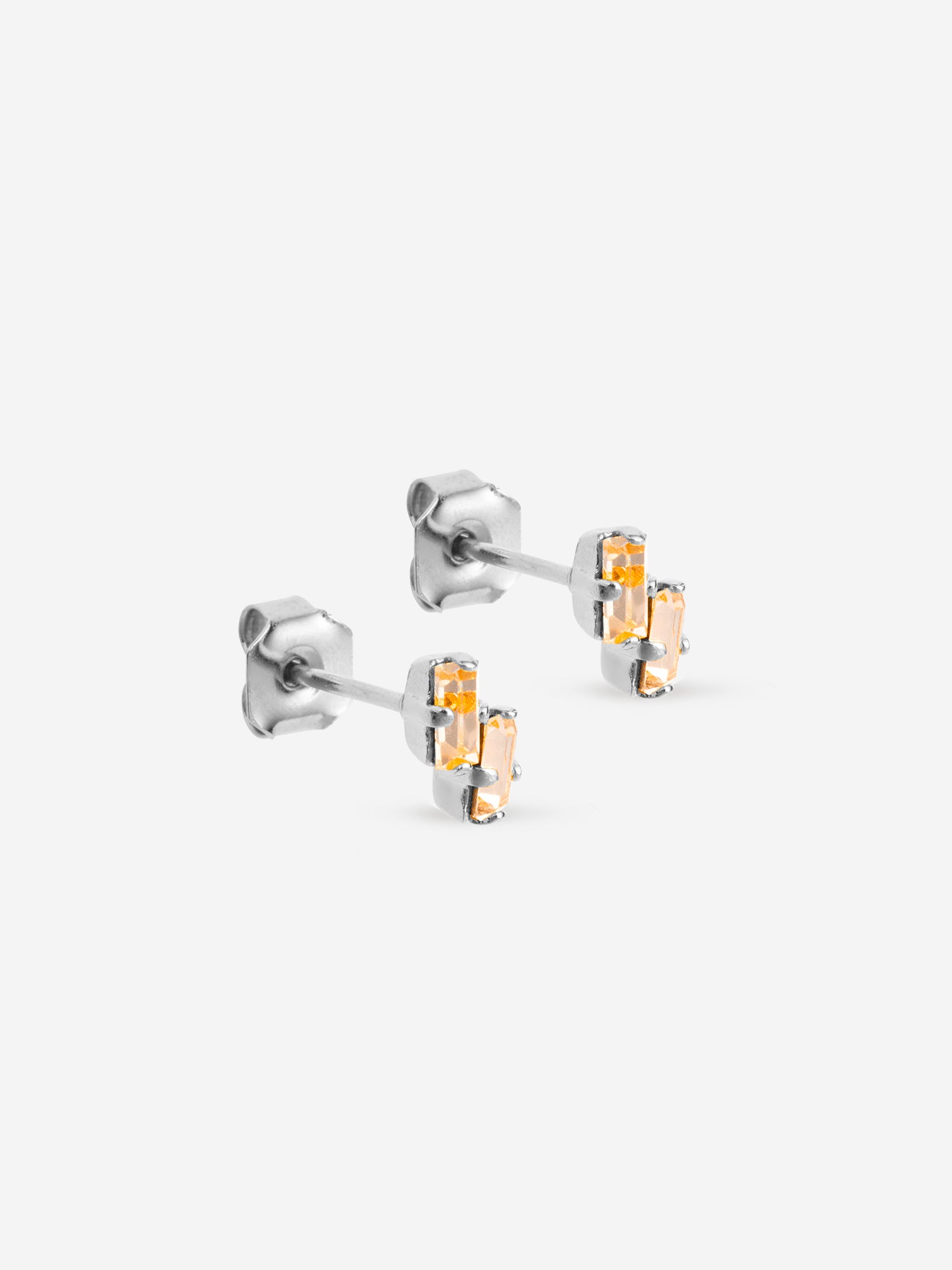 puces d'oreilles argent double cristaux champagne