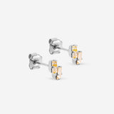 puces d'oreilles argent double cristaux champagne