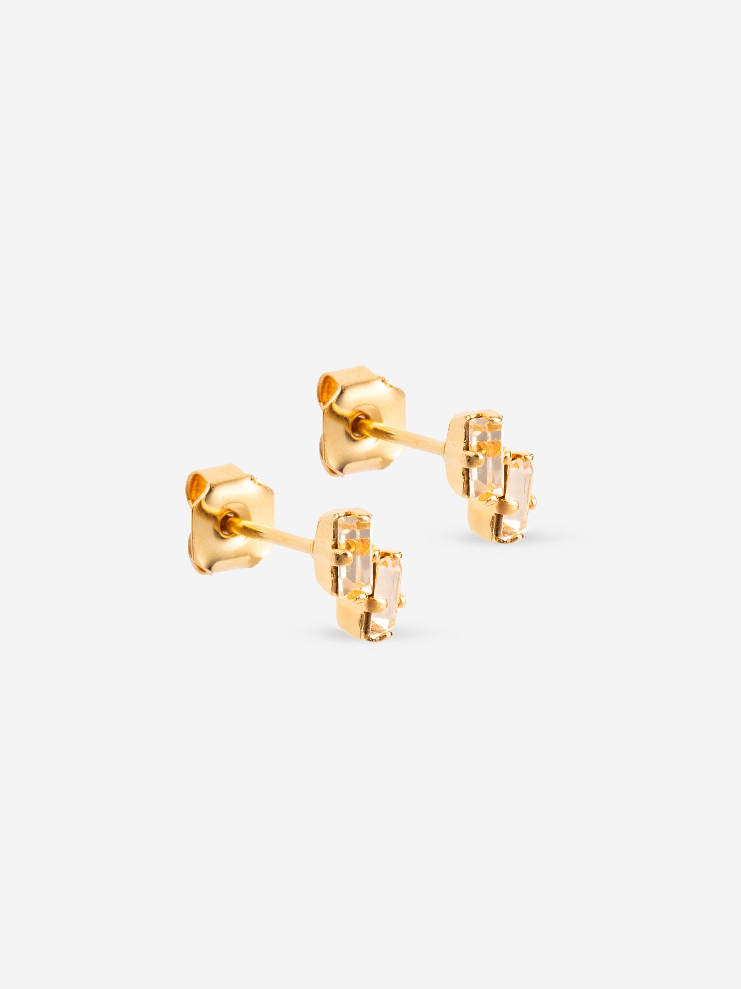 puces d'oreilles dorée double cristaux champagne 