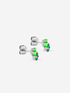 puces d'oreilles argent double cristaux vert émeraude 