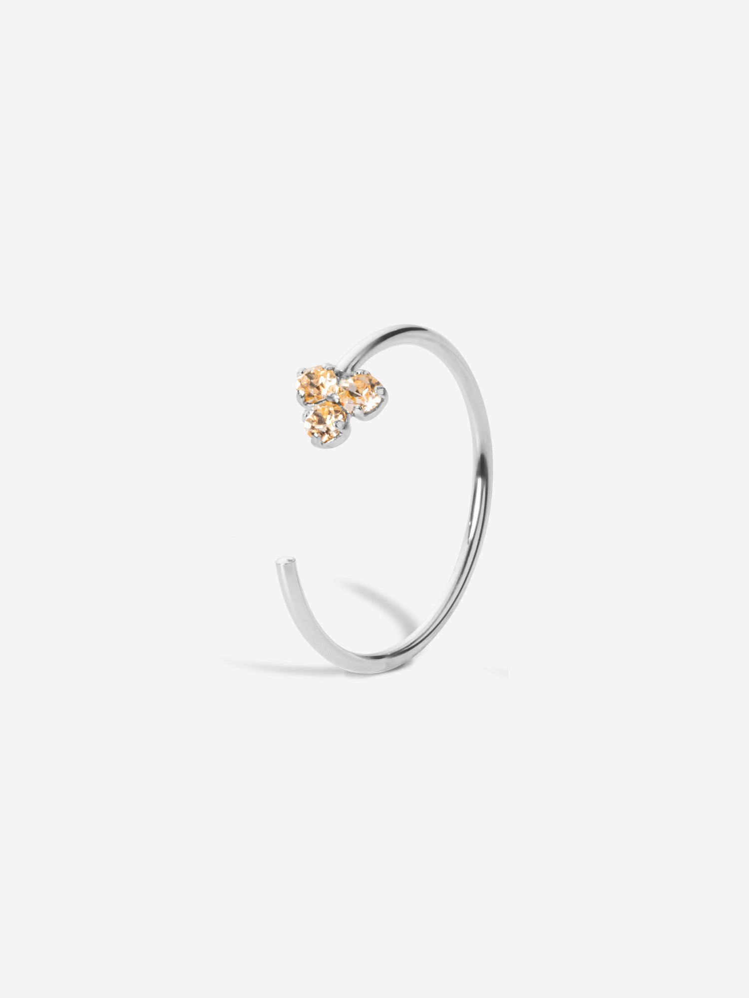 bague réglable fleur cristaux champagne, palladium
