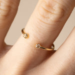 Bague réglable ouverte double cristaux blancs
