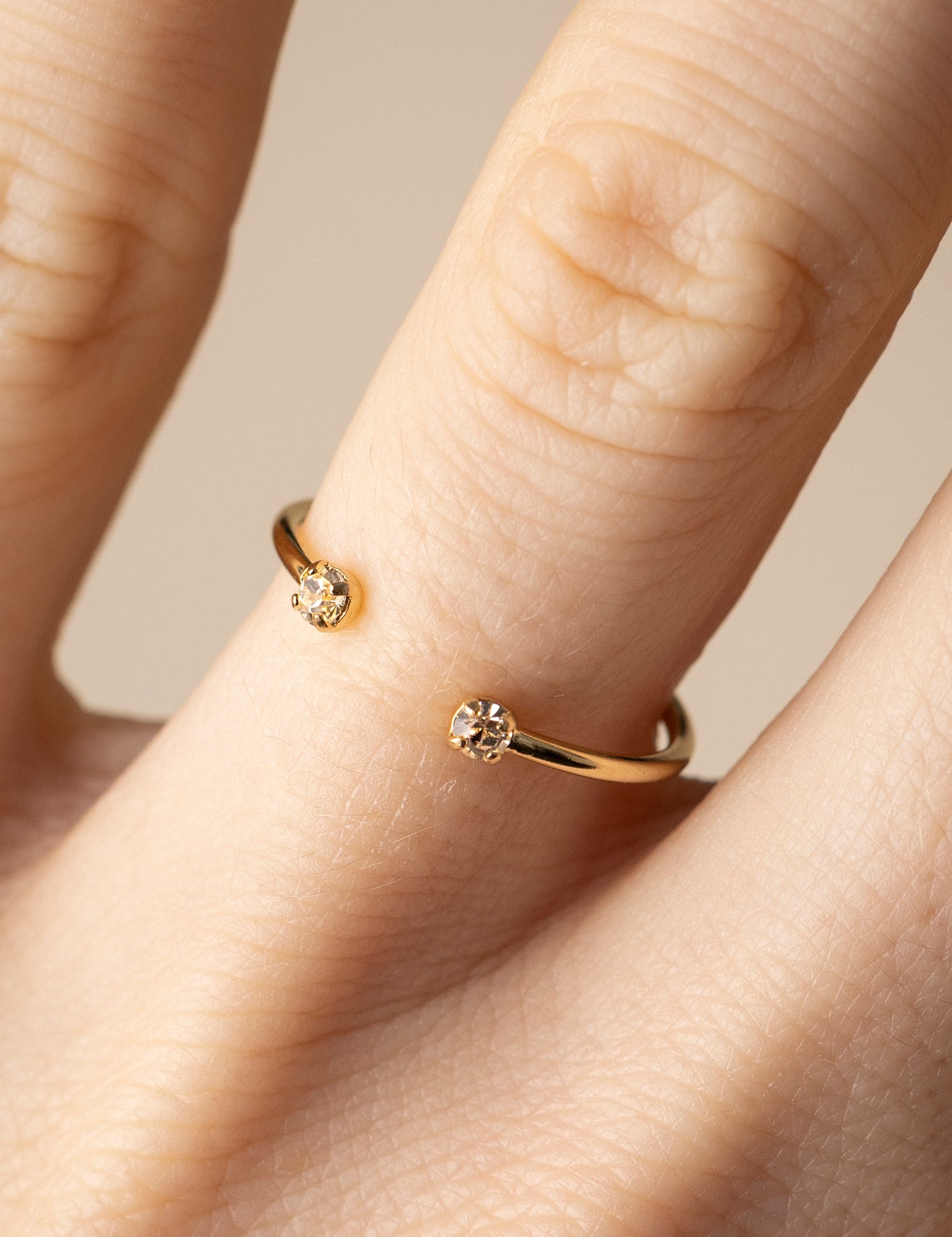 Bague réglable ouverte double cristaux blancs
