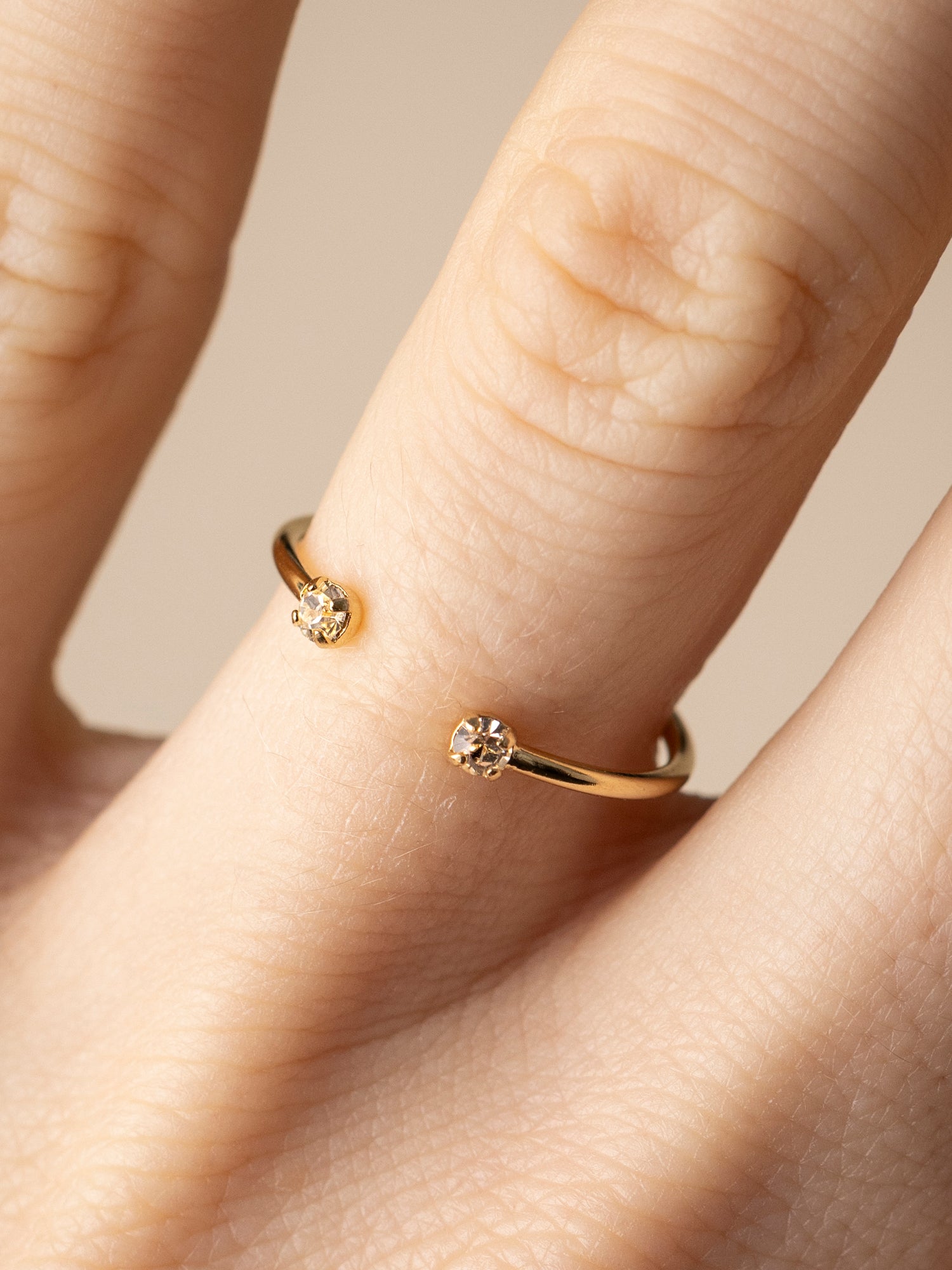 Bague réglable ouverte double cristaux blancs