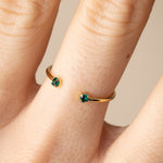 Bague réglable ouverte double cristaux verts