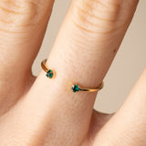 Bague réglable ouverte double cristaux verts