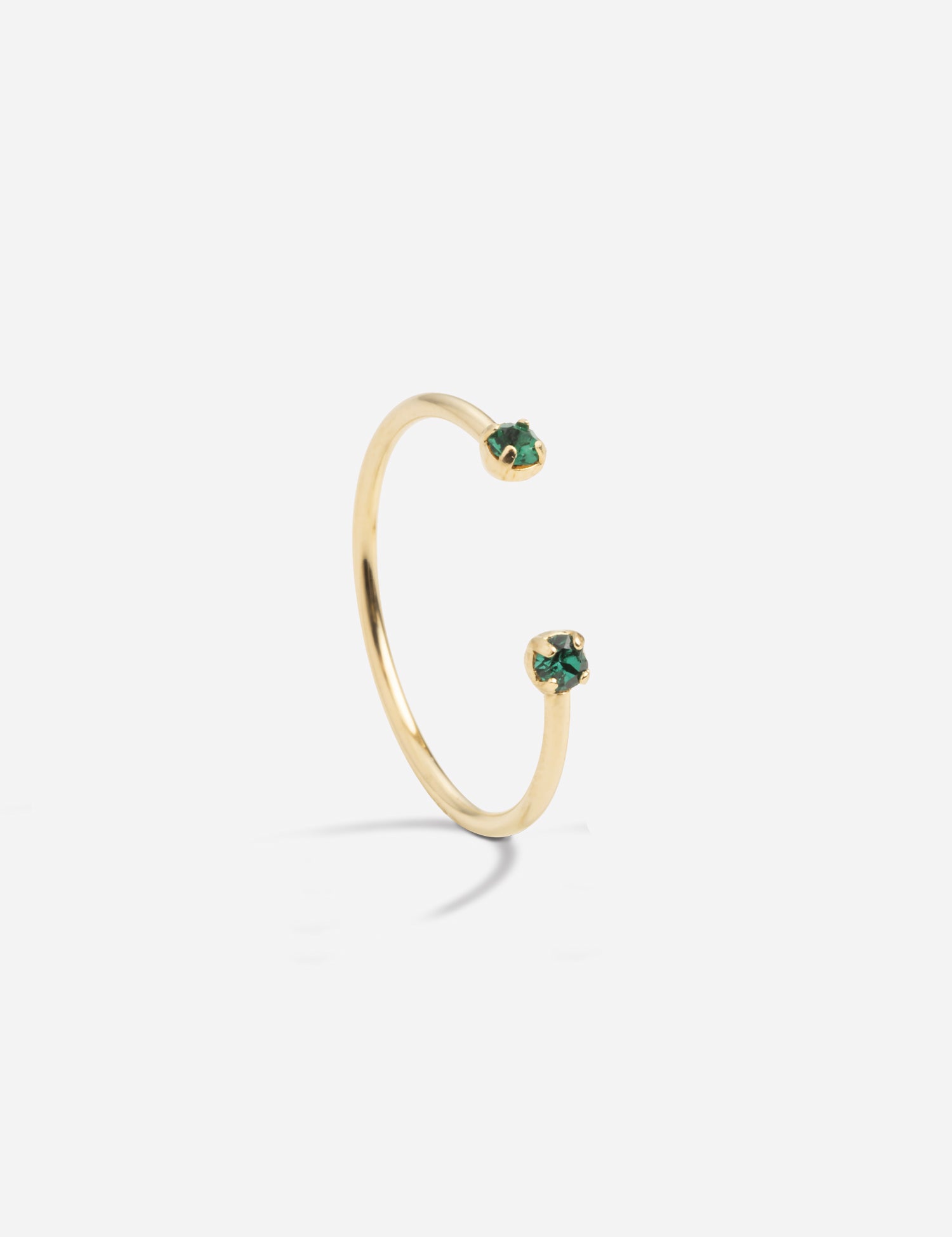 Bague réglable ouverte double cristaux verts