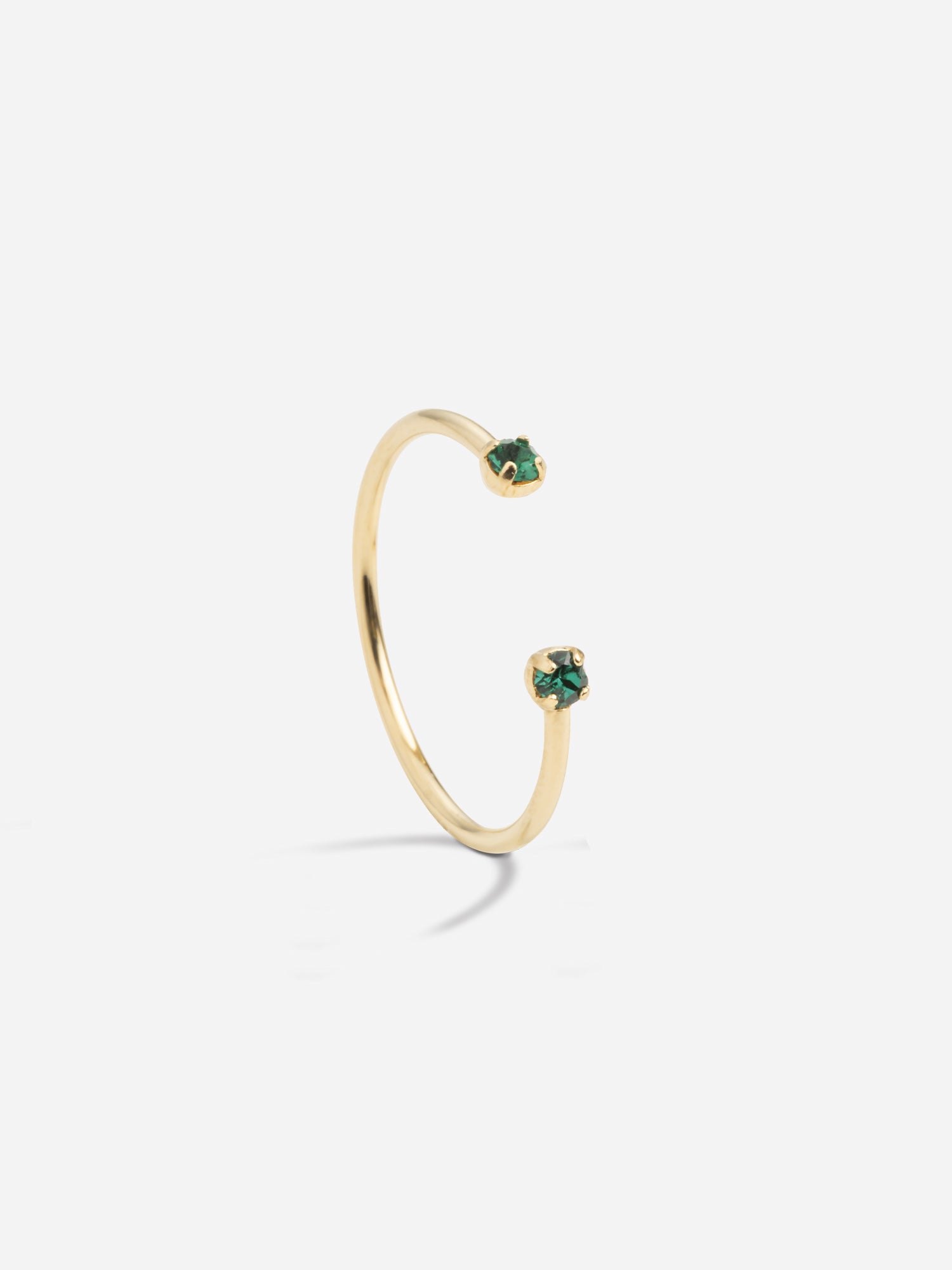 Bague réglable ouverte double cristaux verts