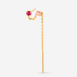 Mono boucle d'oreille 1 ou 2 trous chaine dorée, cristaux rose