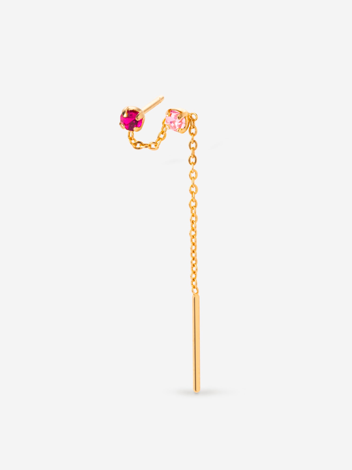 Mono boucle d'oreille 1 ou 2 trous chaine dorée, cristaux rose