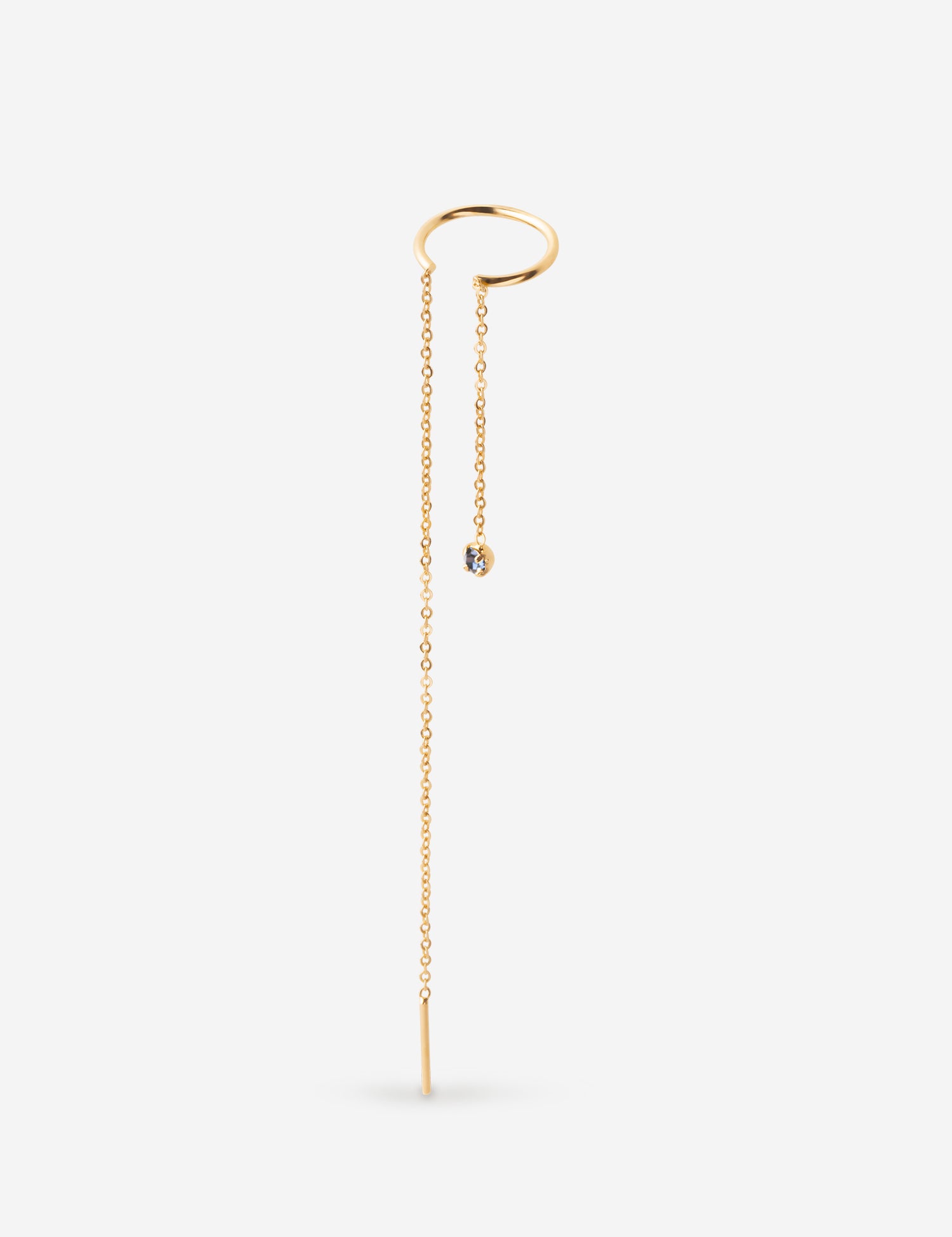 Earcuff double chaîne fine avec cristal bleu