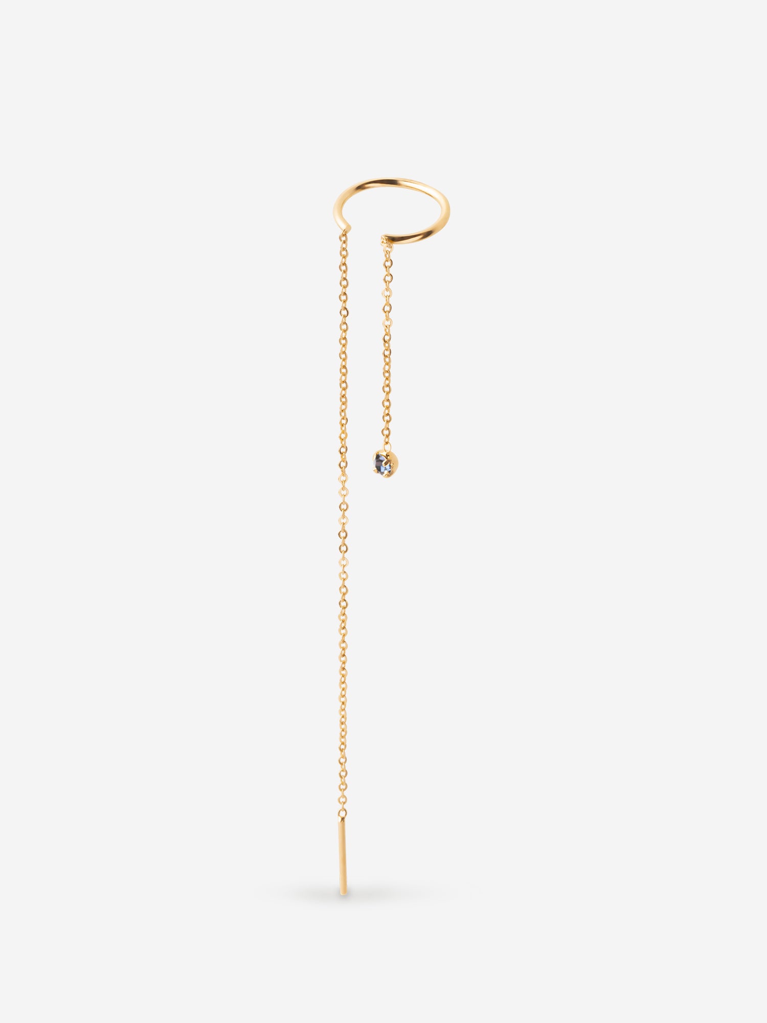 Earcuff double chaîne fine avec cristal bleu