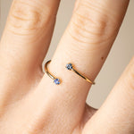 Bague réglable double cristaux bleus