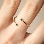 Bague réglable double cristaux verts