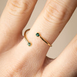 Bague réglable double cristaux verts