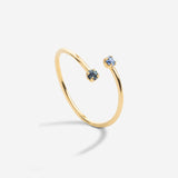 Bague réglable ouverte double cristaux bleus
