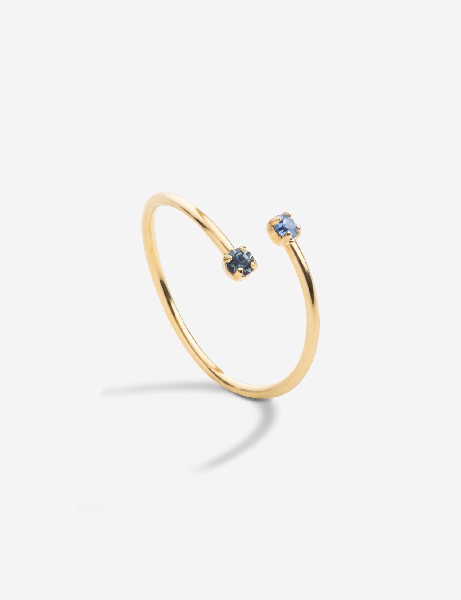 Bague réglable ouverte double cristaux bleus