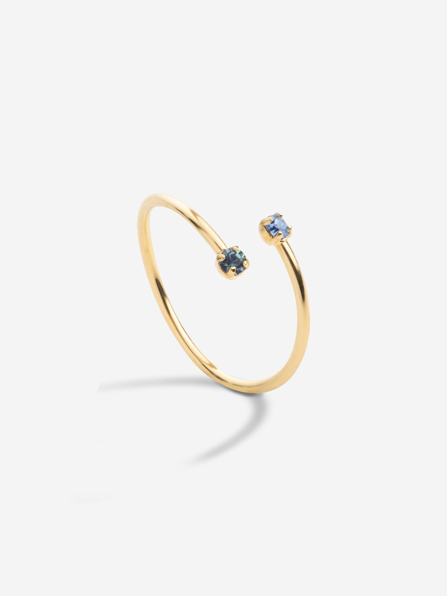 Bague réglable ouverte double cristaux bleus