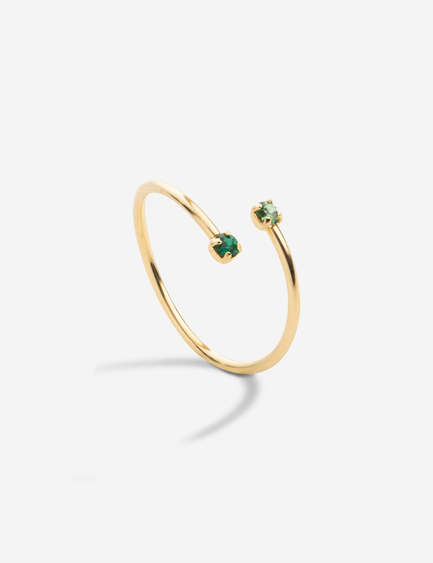 Bague réglable double cristaux verts