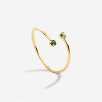 Bague réglable double cristaux verts