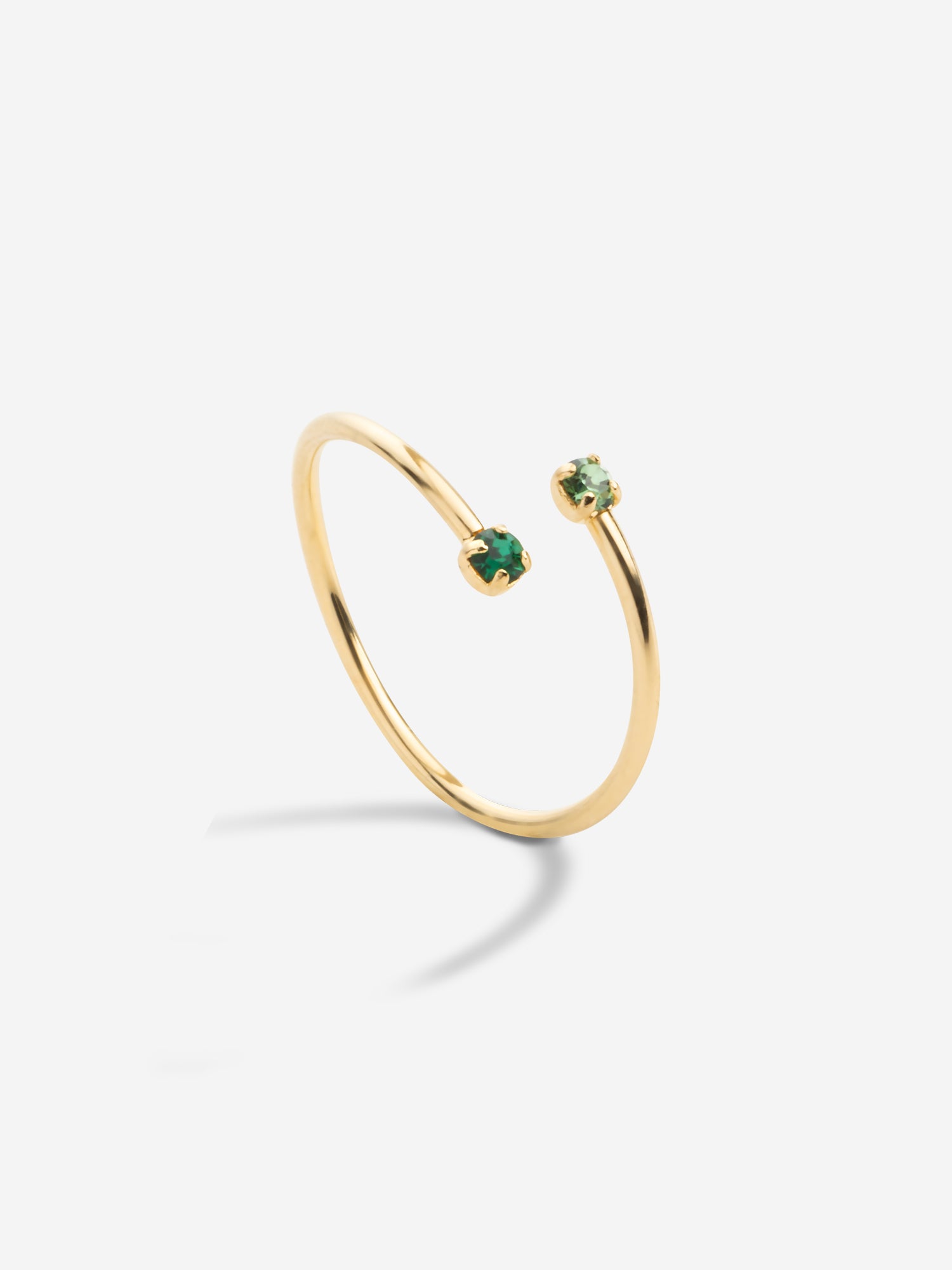 Bague réglable double cristaux verts