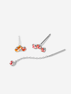 Puces d'oreilles argents, triple cristaux topaze, double cristaux topaze et champagne, chaine fine cristal topaze