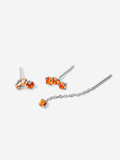 Puces d'oreilles, triple cristaux topaze, double cristaux topaze et champagne, chaine fine cristal topaze