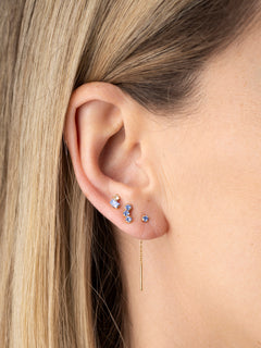 trio de boucles d'oreilles bleus, puce d'oreille bleue, mono boucle chaine cristal bleu